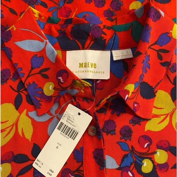 NWT *ANTHROPOLOGIE* Maeve *BLITHE* Button Down Blouse … *FLORAL•FRUIT* … Size: 6 - Picture 5 of 5